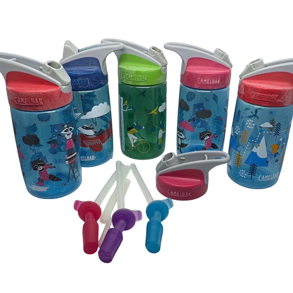CamelBak Eddy Kids 12oz Water Bottles Lot of 5 Animals Raccoon Fox BPA-Free
